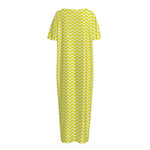 Yellow And White Zigzag Pattern Print Short Sleeve Long Nightdress