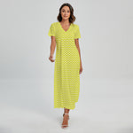 Yellow And White Zigzag Pattern Print Short Sleeve Maxi Dress