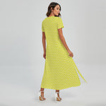 Yellow And White Zigzag Pattern Print Short Sleeve Maxi Dress
