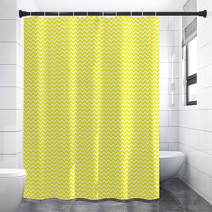 Yellow And White Zigzag Pattern Print Shower Curtain