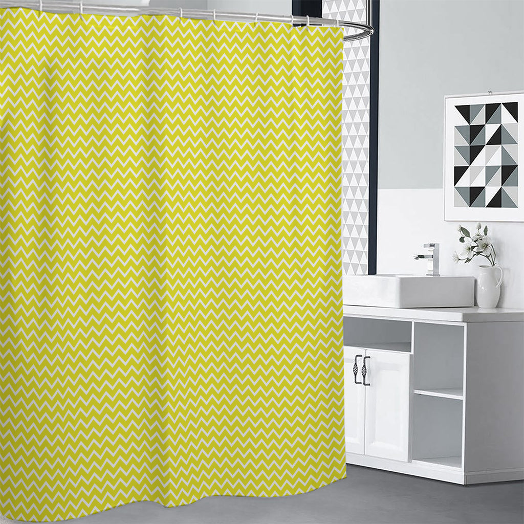 Yellow And White Zigzag Pattern Print Shower Curtain