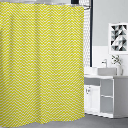 Yellow And White Zigzag Pattern Print Shower Curtain