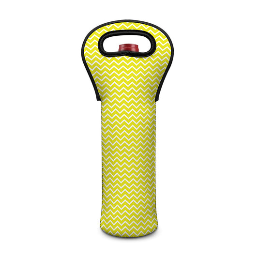 Yellow And White Zigzag Pattern Print Single Neoprene Wine Tote