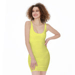 Yellow And White Zigzag Pattern Print Sleeveless Bodycon Dress