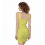 Yellow And White Zigzag Pattern Print Sleeveless Bodycon Dress