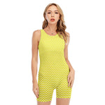 Yellow And White Zigzag Pattern Print Sleeveless One Piece Swimsuit