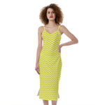 Yellow And White Zigzag Pattern Print Slim Fit Midi Cami Dress