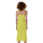 Yellow And White Zigzag Pattern Print Slim Fit Midi Cami Dress