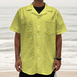 Yellow And White Zigzag Pattern Print Textured Short Sleeve Shirt
