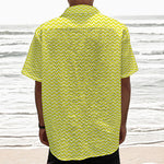 Yellow And White Zigzag Pattern Print Textured Short Sleeve Shirt