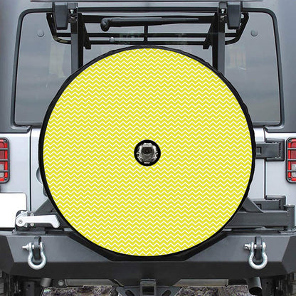 Yellow And White Zigzag Pattern Print Tire Cover With Camera Hole