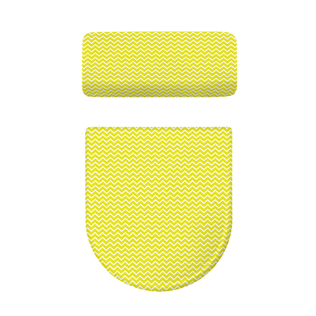 Yellow And White Zigzag Pattern Print Toilet Lid And Tank Cover Set