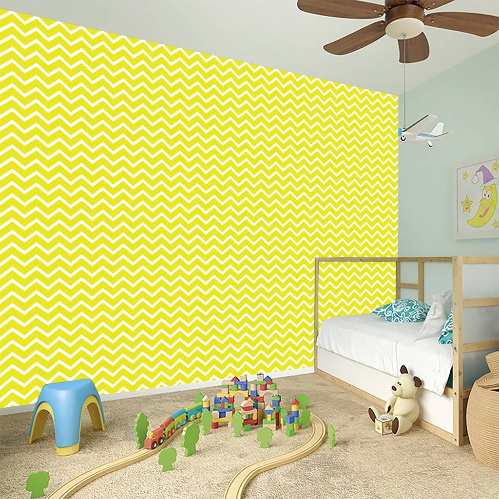 Yellow And White Zigzag Pattern Print Wall Sticker