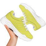 Yellow And White Zigzag Pattern Print White Chunky Shoes