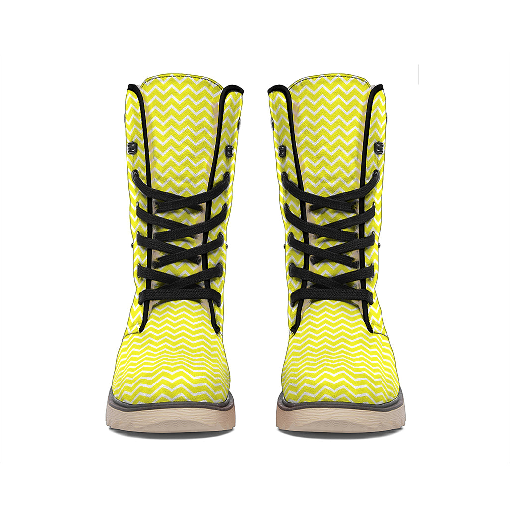 Yellow And White Zigzag Pattern Print Winter Boots
