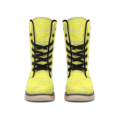 Yellow And White Zigzag Pattern Print Winter Boots
