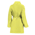 Yellow And White Zigzag Pattern Print Women's Bathrobe
