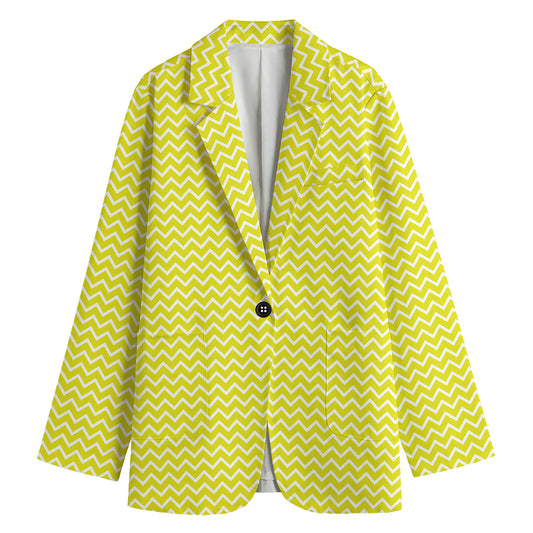 Yellow And White Zigzag Pattern Print Women's Blazer