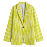 Yellow And White Zigzag Pattern Print Women's Cotton Blazer