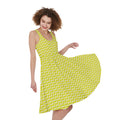 Yellow And White Zigzag Pattern Print Sleeveless Knee Length Dress