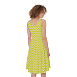 Yellow And White Zigzag Pattern Print Women's Sleeveless Dress