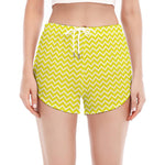 Yellow And White Zigzag Pattern Print Women's Split Running Shorts