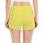 Yellow And White Zigzag Pattern Print Women's Split Running Shorts
