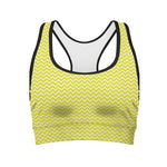 Yellow And White Zigzag Pattern Print Women's Sports Bra