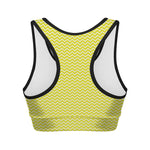 Yellow And White Zigzag Pattern Print Women's Sports Bra