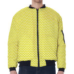 Yellow And White Zigzag Pattern Print Zip Sleeve Bomber Jacket