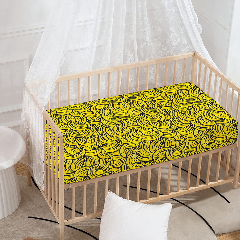 Yellow Banana Pattern Print Baby Crib Sheet