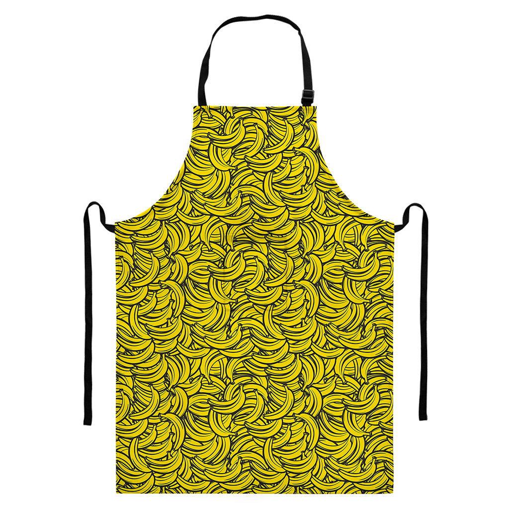 Yellow Banana Pattern Print Bib Apron With Pocket