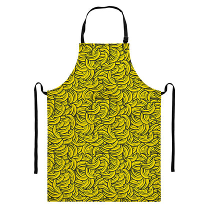 Yellow Banana Pattern Print Bib Apron With Pocket
