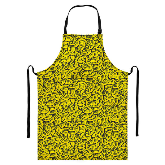 Yellow Banana Pattern Print Bib Apron With Pocket