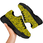 Yellow Banana Pattern Print Black Chunky Shoes