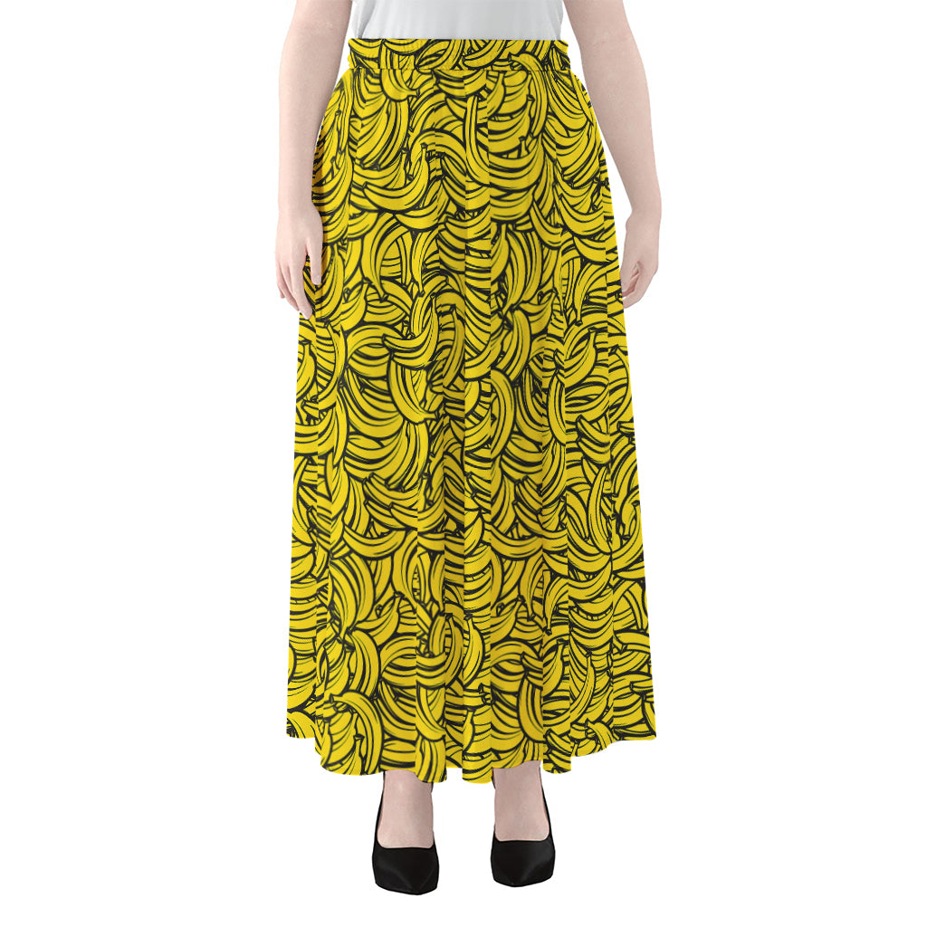 Yellow Banana Pattern Print Chiffon Maxi Skirt