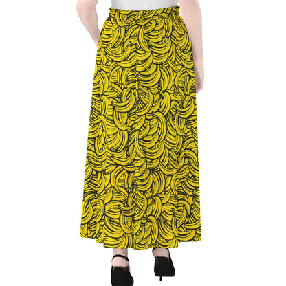 Yellow Banana Pattern Print Chiffon Maxi Skirt