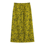 Yellow Banana Pattern Print Cotton Front Slit Maxi Skirt
