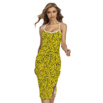 Yellow Banana Pattern Print Cross Back Cami Dress