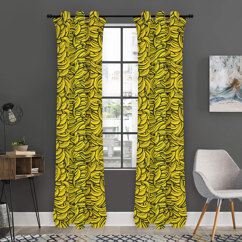 Yellow Banana Pattern Print Curtain