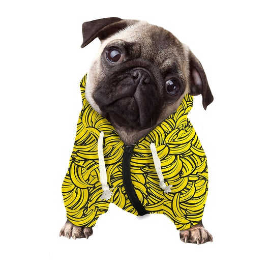 Yellow Banana Pattern Print Dog Zip Up Hoodie