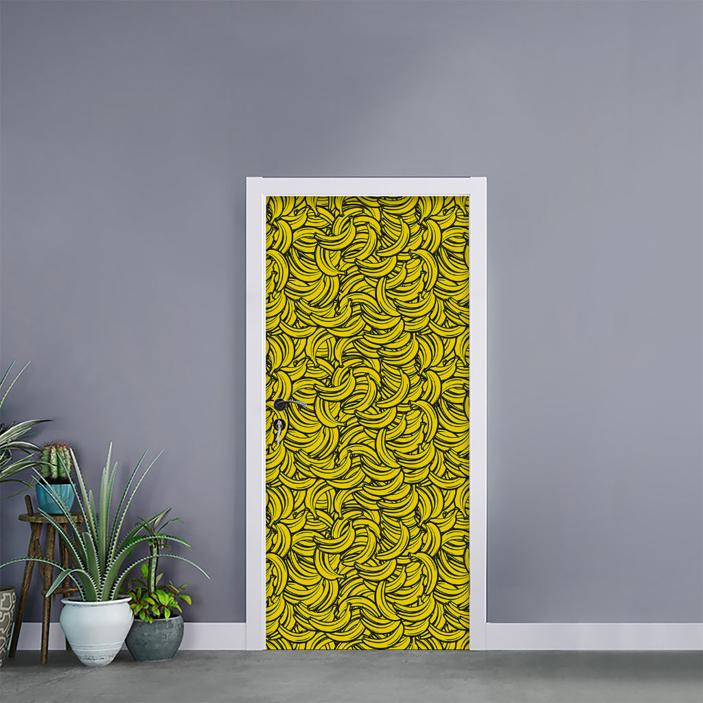 Yellow Banana Pattern Print Door Sticker