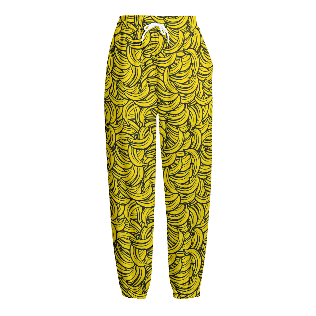 Yellow Banana Pattern Print Fleece Lined Knit Pants