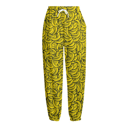 Yellow Banana Pattern Print Fleece Lined Knit Pants