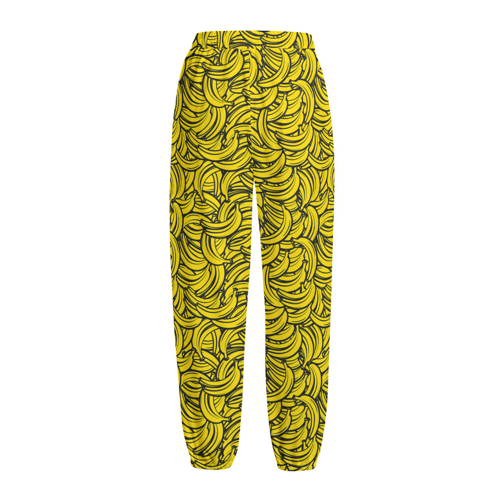 Yellow Banana Pattern Print Fleece Lined Knit Pants
