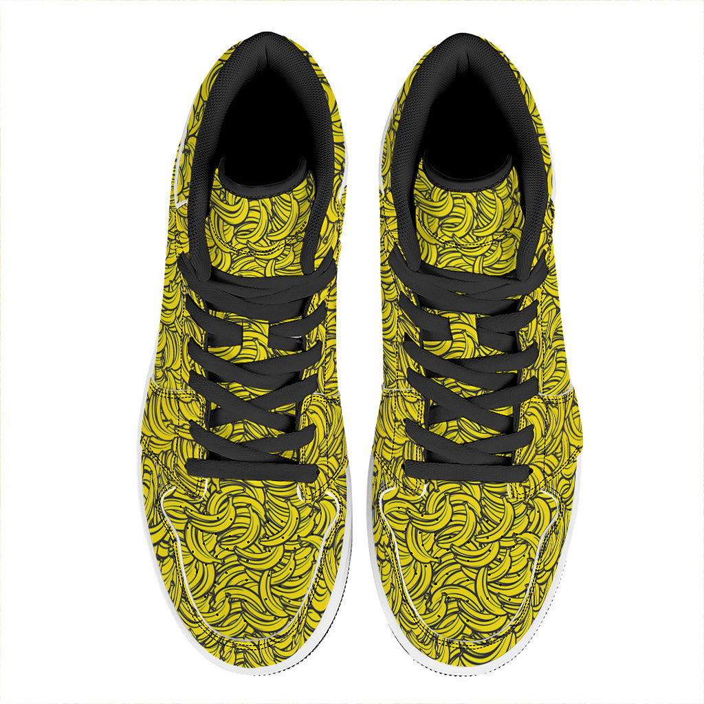 Yellow Banana Pattern Print High Top Leather Sneakers