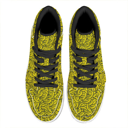 Yellow Banana Pattern Print High Top Leather Sneakers