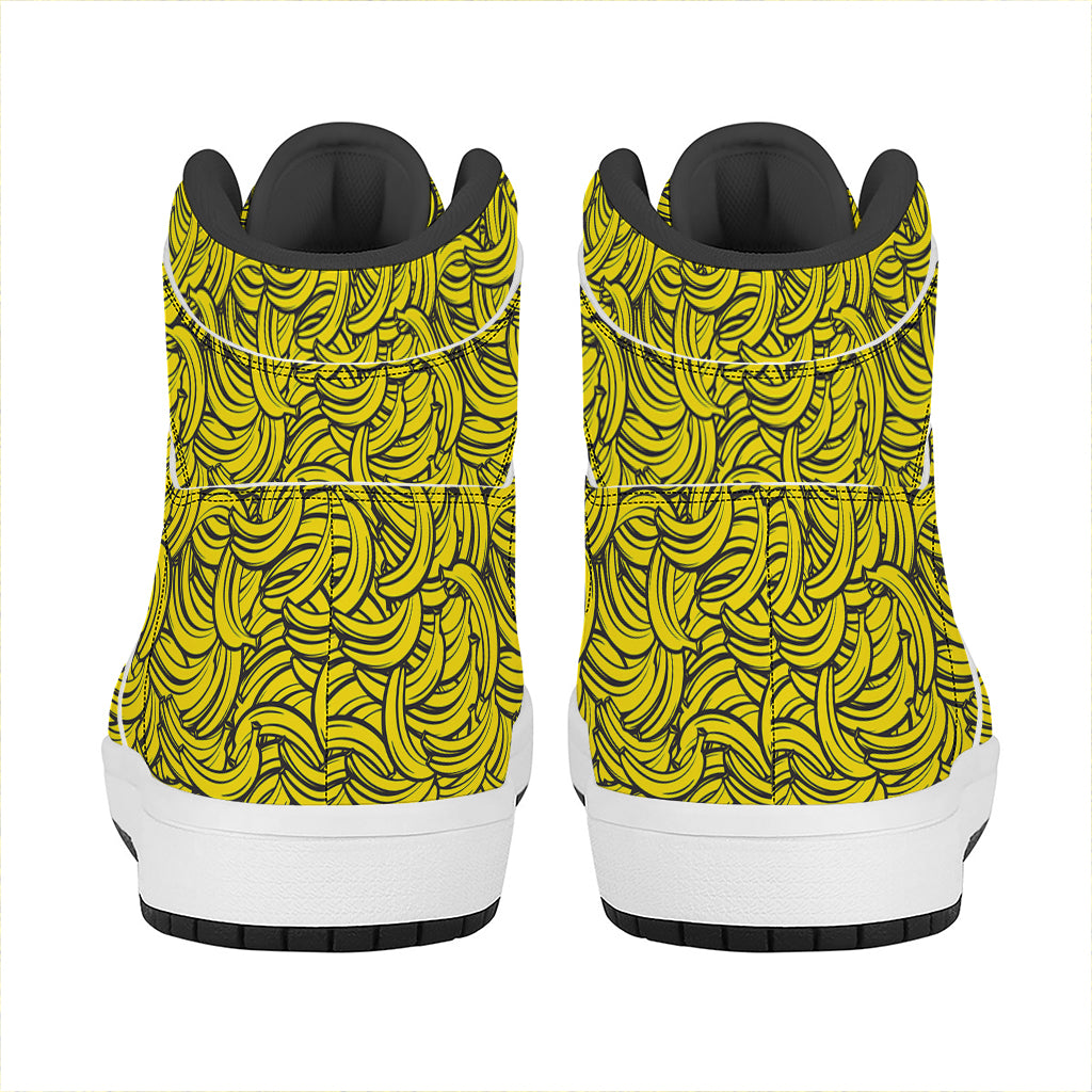 Yellow Banana Pattern Print High Top Leather Sneakers