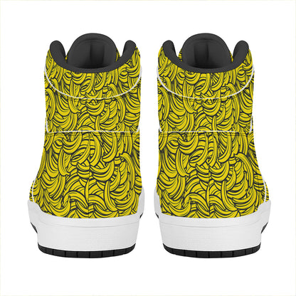 Yellow Banana Pattern Print High Top Leather Sneakers