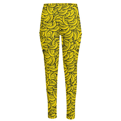 Yellow Banana Pattern Print High-Waisted Pocket Leggings